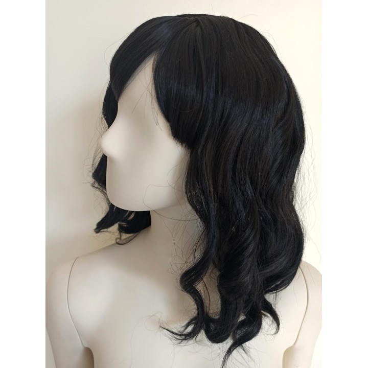 Peruka czarna do ramion fale z grzywką nu goth PK054