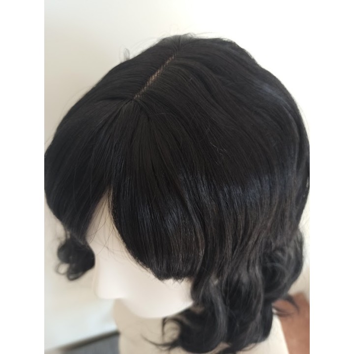 Peruka czarna do ramion fale z grzywką nu goth PK054