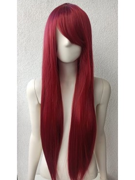 Peruka z grzywką 90cm bordowa PK011