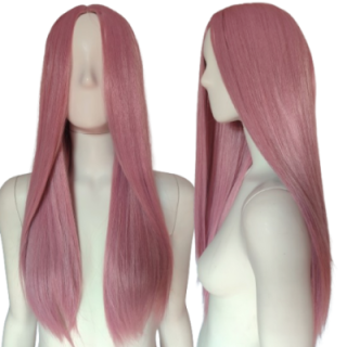 Peruka bez grzywki pudrowy brudny róż różowa PK092