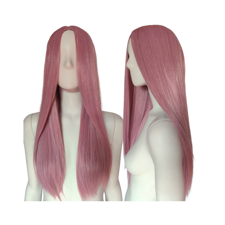 Peruka bez grzywki pudrowy brudny róż różowa PK092