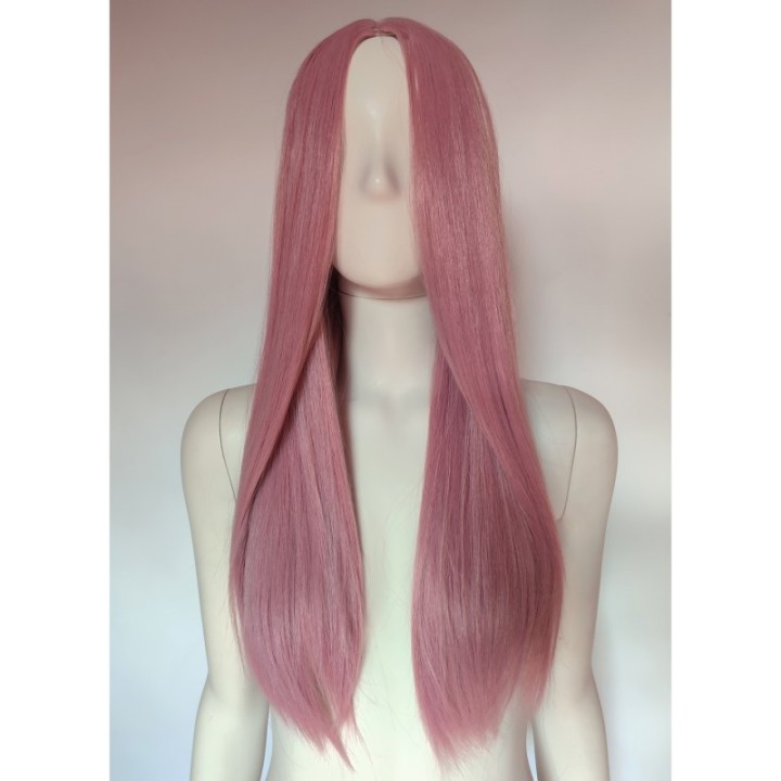 Peruka bez grzywki pudrowy brudny róż różowa PK092