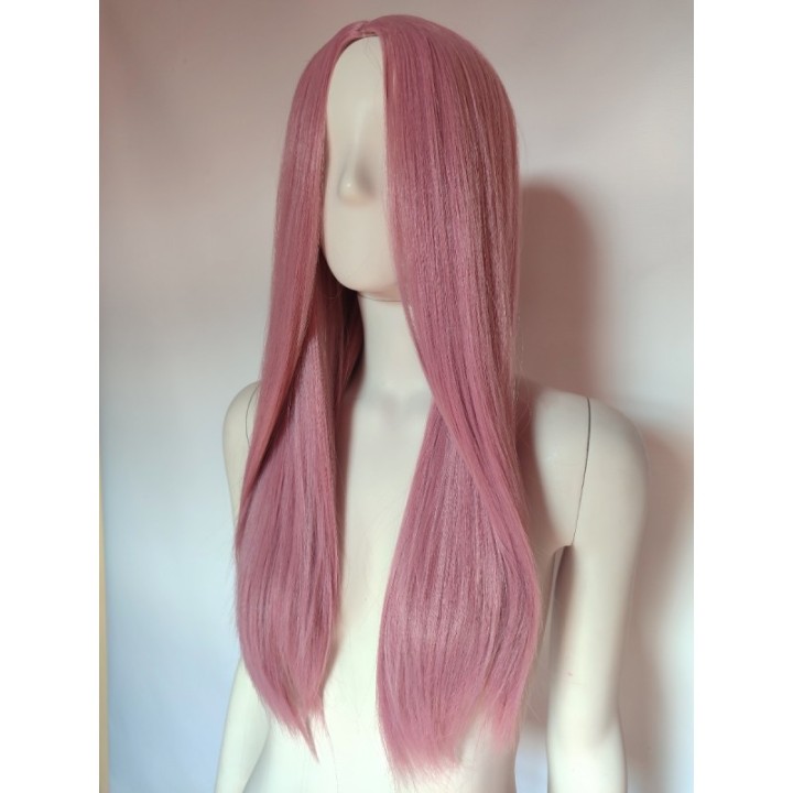 Peruka bez grzywki pudrowy brudny róż różowa PK092