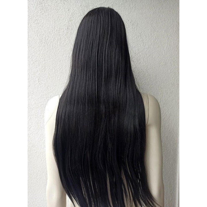 Peruka czarna długa koronkowy czepek cosplay anime PK004