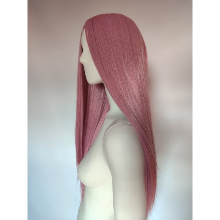 Peruka bez grzywki pudrowy brudny róż różowa PK092