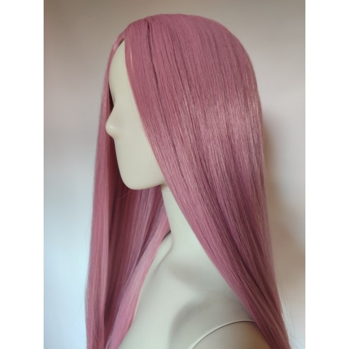 Peruka bez grzywki pudrowy brudny róż różowa PK092