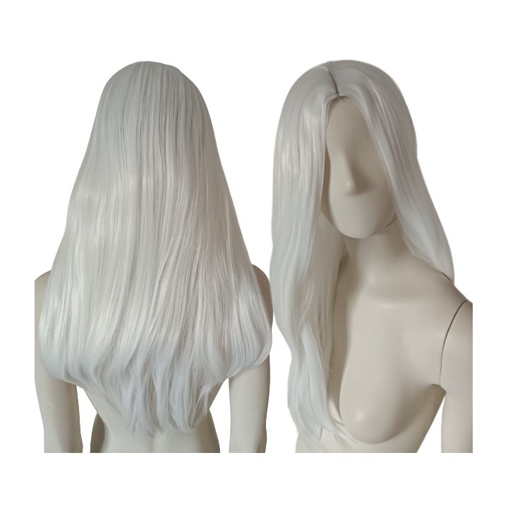Peruka bez grzywki biała gęsta termoodporna długa PK090