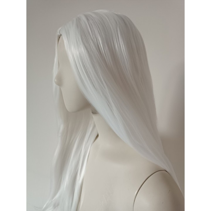 Peruka bez grzywki biała gęsta termoodporna długa PK090