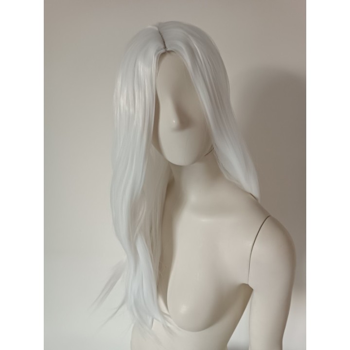 Peruka bez grzywki biała gęsta termoodporna długa PK090