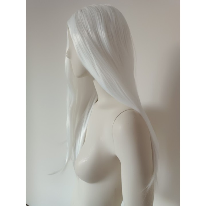 Peruka bez grzywki biała gęsta termoodporna długa PK090