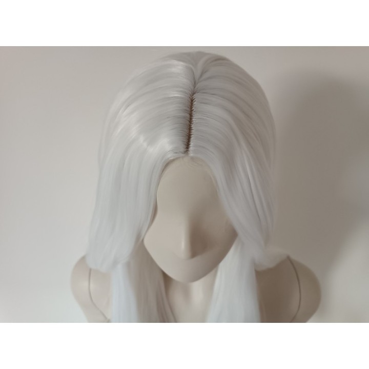 Peruka bez grzywki biała gęsta termoodporna długa PK090