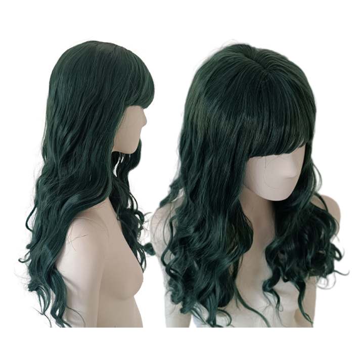 Peruka loki z prostą grzywką zielona ciemna zieleń PK068