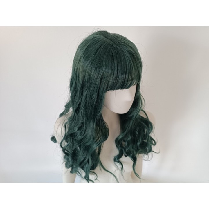 Peruka loki z prostą grzywką zielona ciemna zieleń PK068