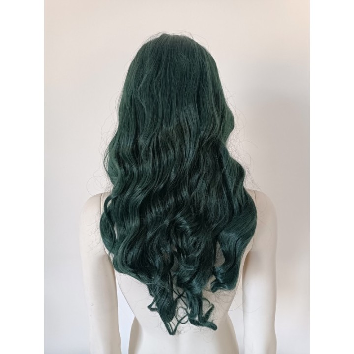 Peruka loki z prostą grzywką zielona ciemna zieleń PK068