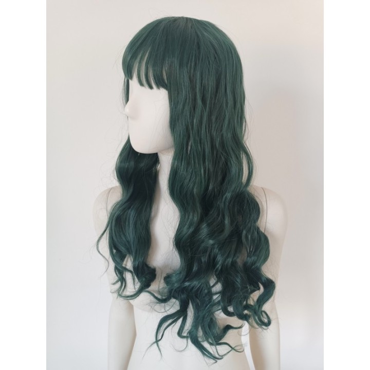 Peruka loki z prostą grzywką zielona ciemna zieleń PK068