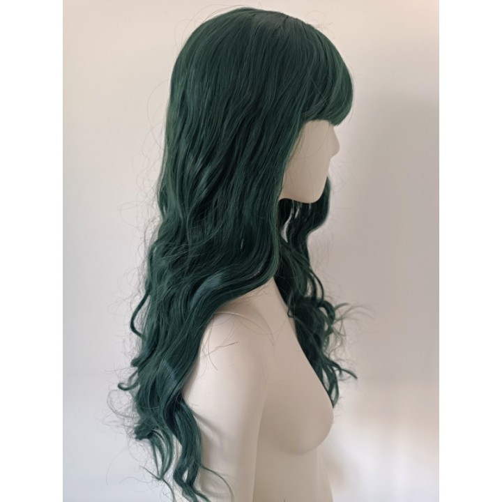 Peruka loki z prostą grzywką zielona ciemna zieleń PK068