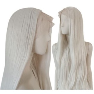 Peruka lace front biała długa bez grzywki cosplay LF002