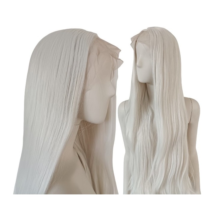 Peruka lace front biała długa bez grzywki cosplay LF002