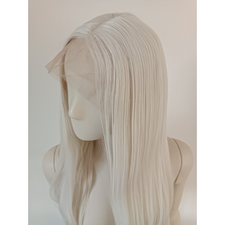 Peruka lace front biała długa bez grzywki cosplay LF002