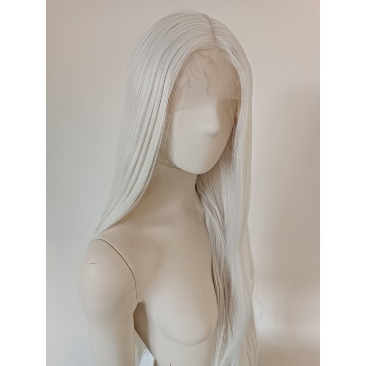 Peruka lace front biała długa bez grzywki cosplay LF002