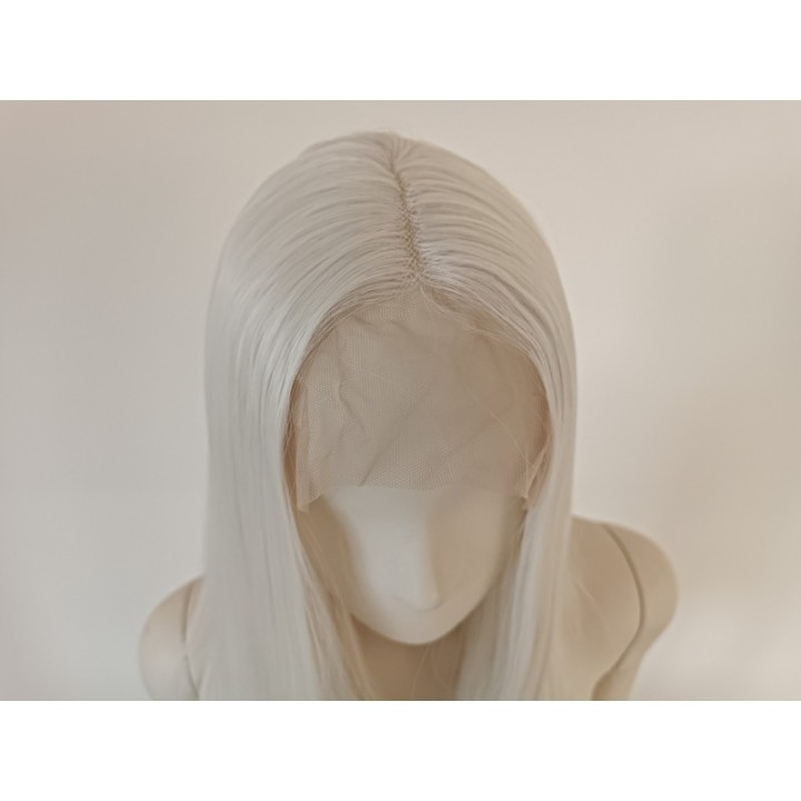 Peruka lace front biała długa bez grzywki cosplay LF002