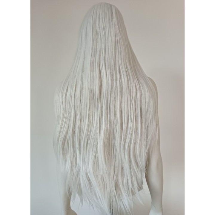 Peruka lace front biała długa bez grzywki cosplay LF002