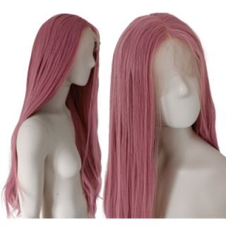 Peruka LACE FRONT różowa pudrowy róż długa cosplay LF001