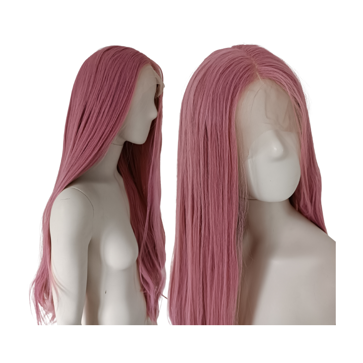 Peruka LACE FRONT różowa pudrowy róż długa cosplay LF001