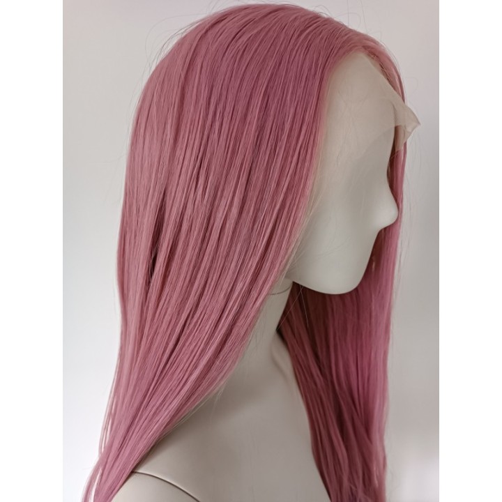 Peruka LACE FRONT różowa pudrowy róż długa cosplay LF001