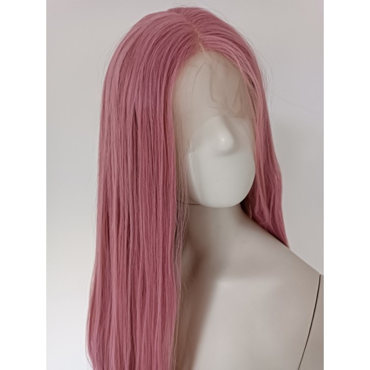 Peruka LACE FRONT różowa pudrowy róż długa cosplay LF001
