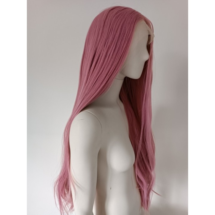 Peruka LACE FRONT różowa pudrowy róż długa cosplay LF001