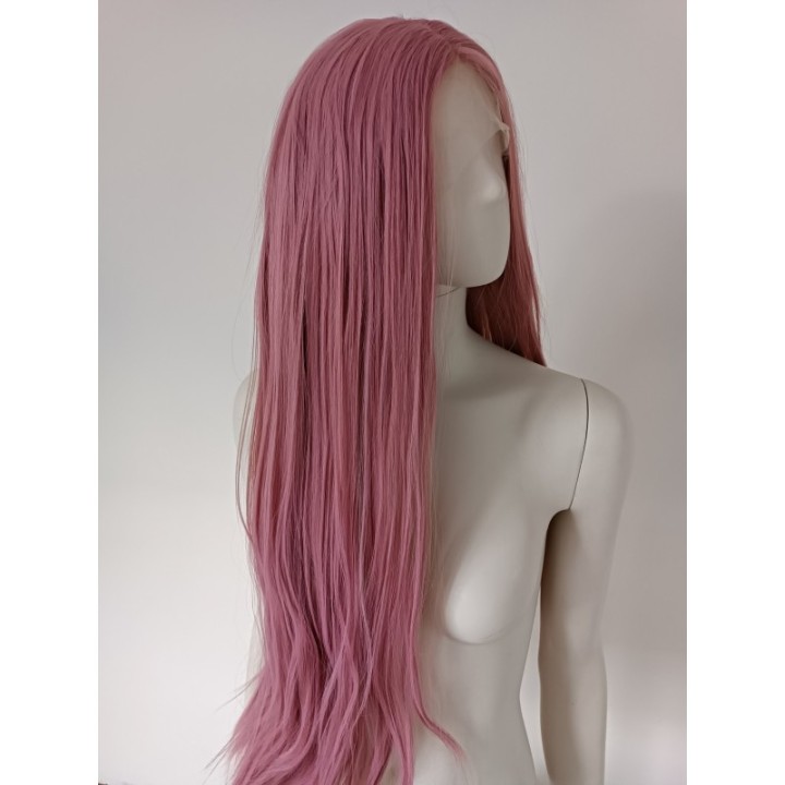 Peruka LACE FRONT różowa pudrowy róż długa cosplay LF001