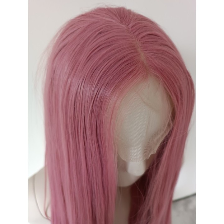 Peruka LACE FRONT różowa pudrowy róż długa cosplay LF001