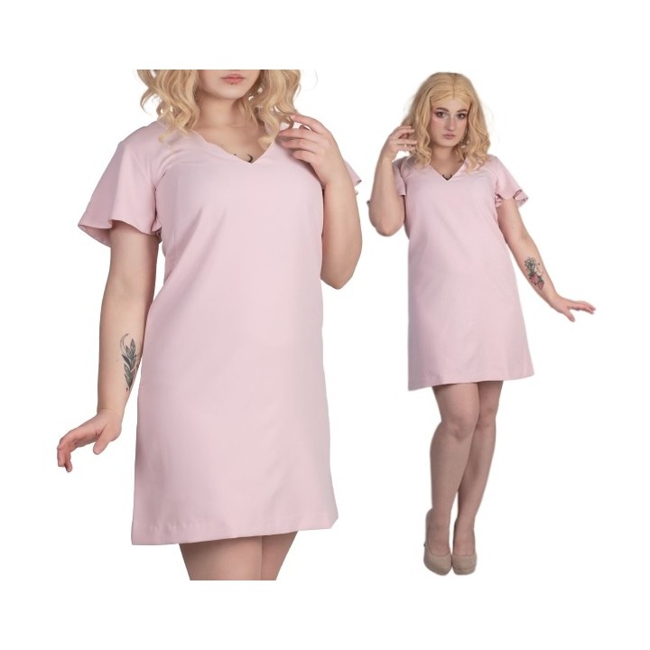 Sukienka trapezowa pudrowy róż TESSA