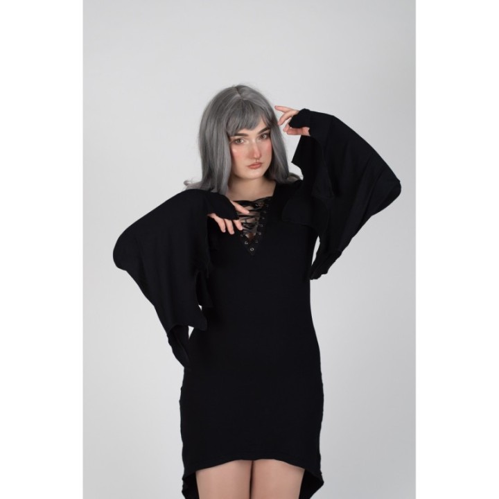 Sukienka z szerokimi rękawami nietoperz gotycka NOCTURNE