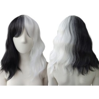 Peruka czarno biała do ramion falowana dwukolorowa PK001