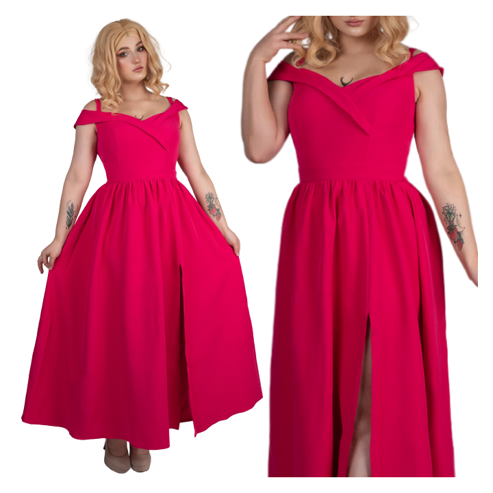 Sukienka z rozcięciem długa fuksja magenta maxi DONATELLA