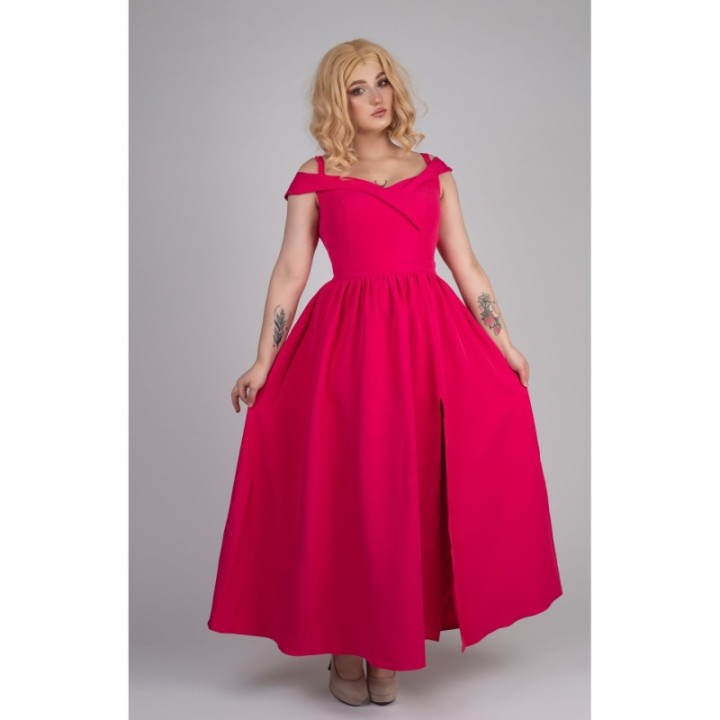 Sukienka z rozcięciem długa fuksja magenta maxi DONATELLA