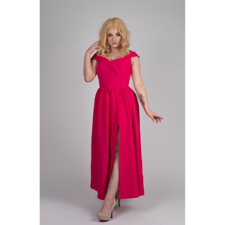 Sukienka z rozcięciem długa fuksja magenta maxi DONATELLA