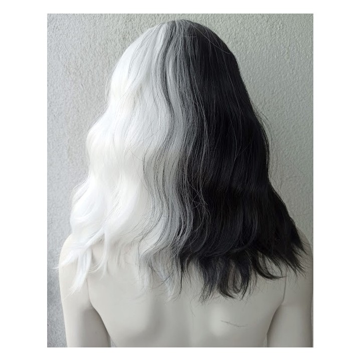 Peruka czarno biała do ramion falowana dwukolorowa PK001