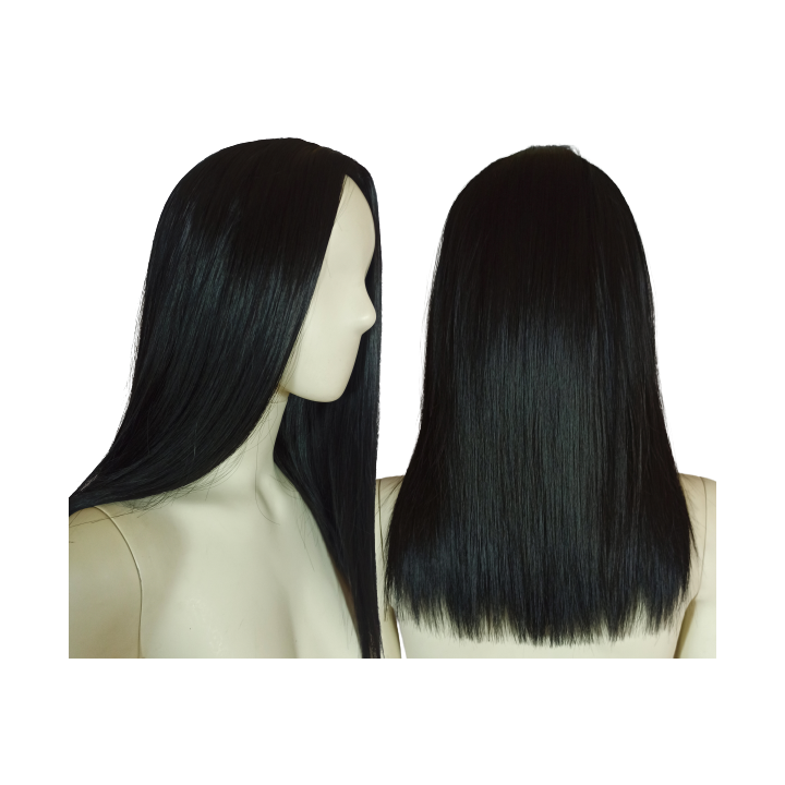 Peruka czarna bez grzywki long bob do ramion czarne proste włosy PK024