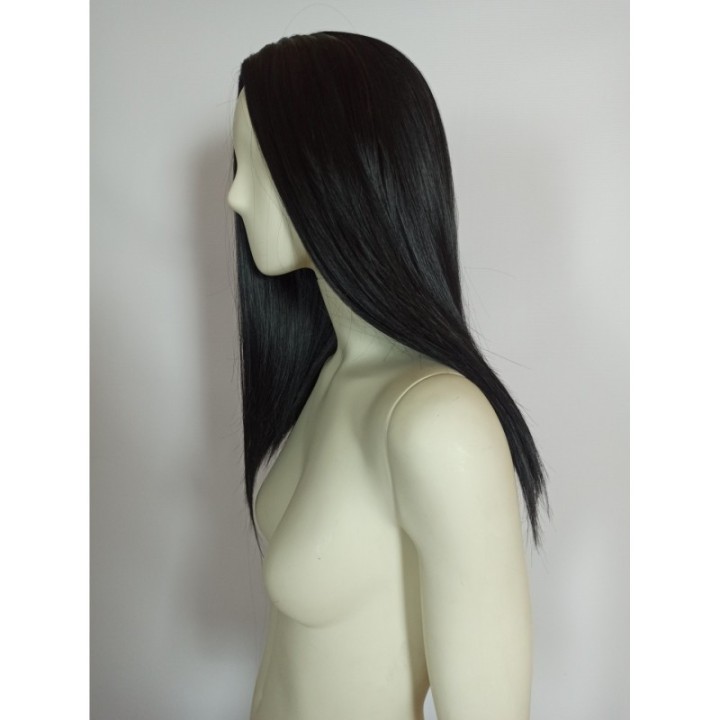 Peruka czarna bez grzywki long bob do ramion czarne proste włosy PK024