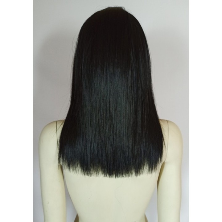 Peruka czarna bez grzywki long bob do ramion czarne proste włosy PK024