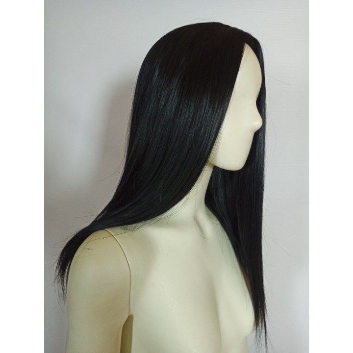 Peruka czarna bez grzywki long bob do ramion czarne proste włosy PK024