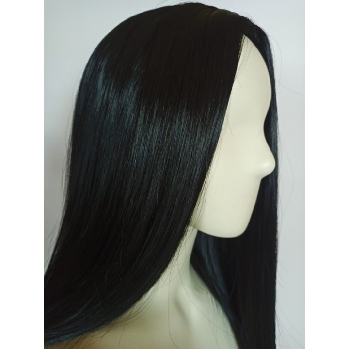 Peruka czarna bez grzywki long bob do ramion czarne proste włosy PK024