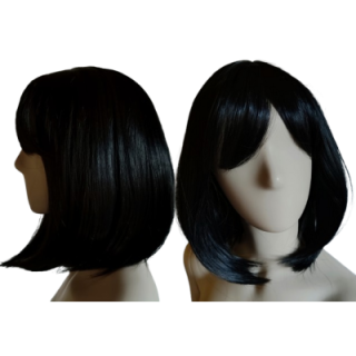 Peruka czarna krótki bob z prostą grzywką gęsta do ramion PK111