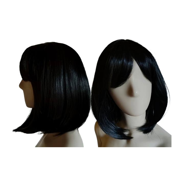 Peruka czarna krótki bob z prostą grzywką gęsta do ramion PK111