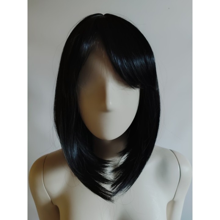 Peruka czarna krótki bob z prostą grzywką gęsta do ramion PK111