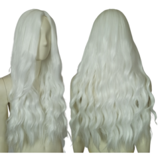 Peruka biała bez grzywki loki fale długa gęsta PK100