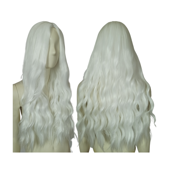 Peruka biała bez grzywki loki fale długa gęsta PK100